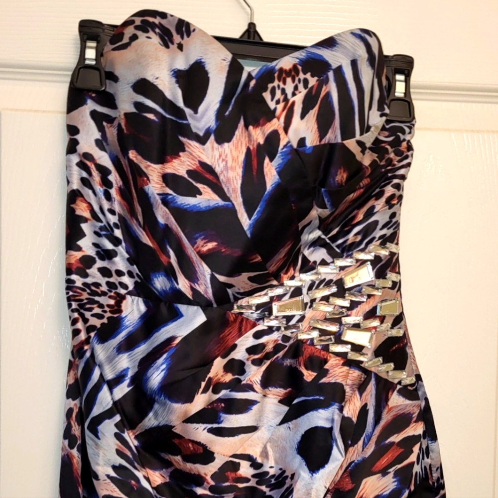 Strapless mixed animal print dress